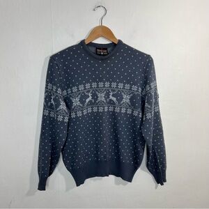 Demetre Vintage Gray Wool Reindeer Snowflake Awareness Ski Sweater Size Medium